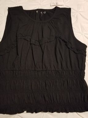 LOFT Rouched Black Ruffle-Detail Sleeveless Tank Size large New With Tags